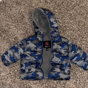 Blue and Gray Camouflage Hooded Coat